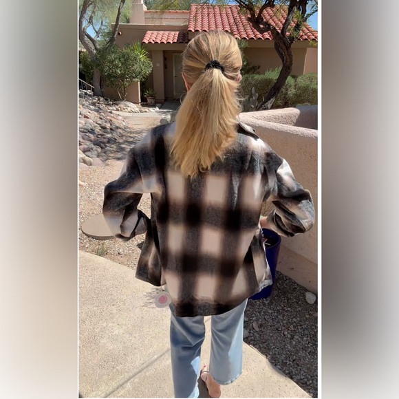 NWT BLACK/WHITE/BROWN MULTI COLOR FLANNEL SHACKET JACKET-S - Picture 8 of 17